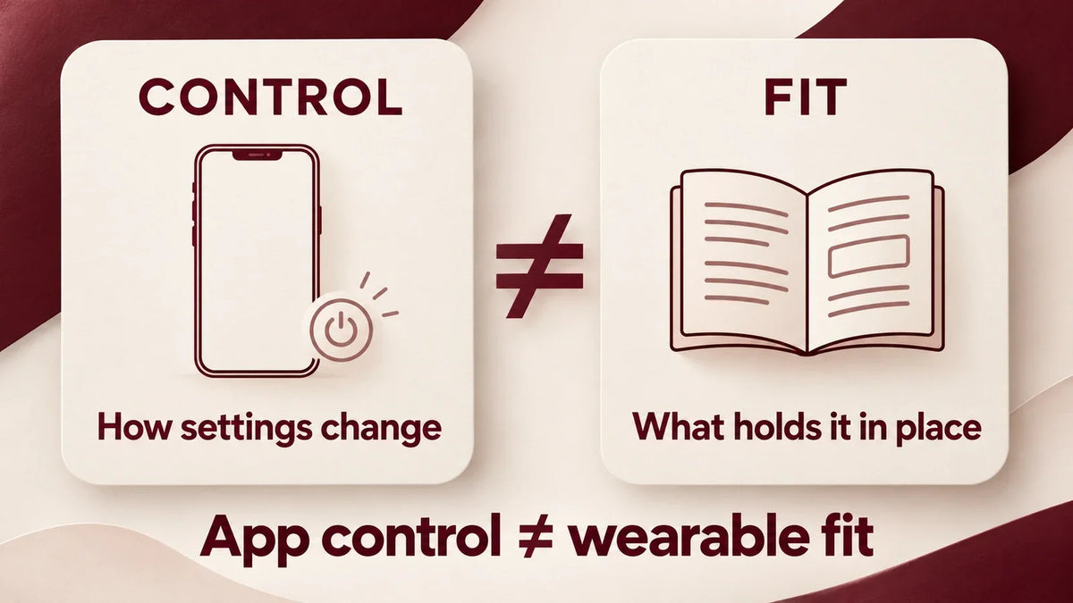 Control and fit comparison: how settings change versus what holds a device in place; app control is not wearable fit.