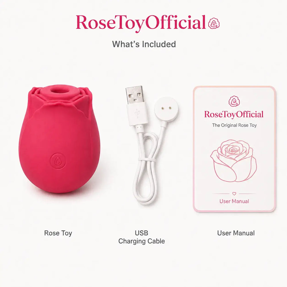 The Rose with its magnetic USB charging cable and user manual