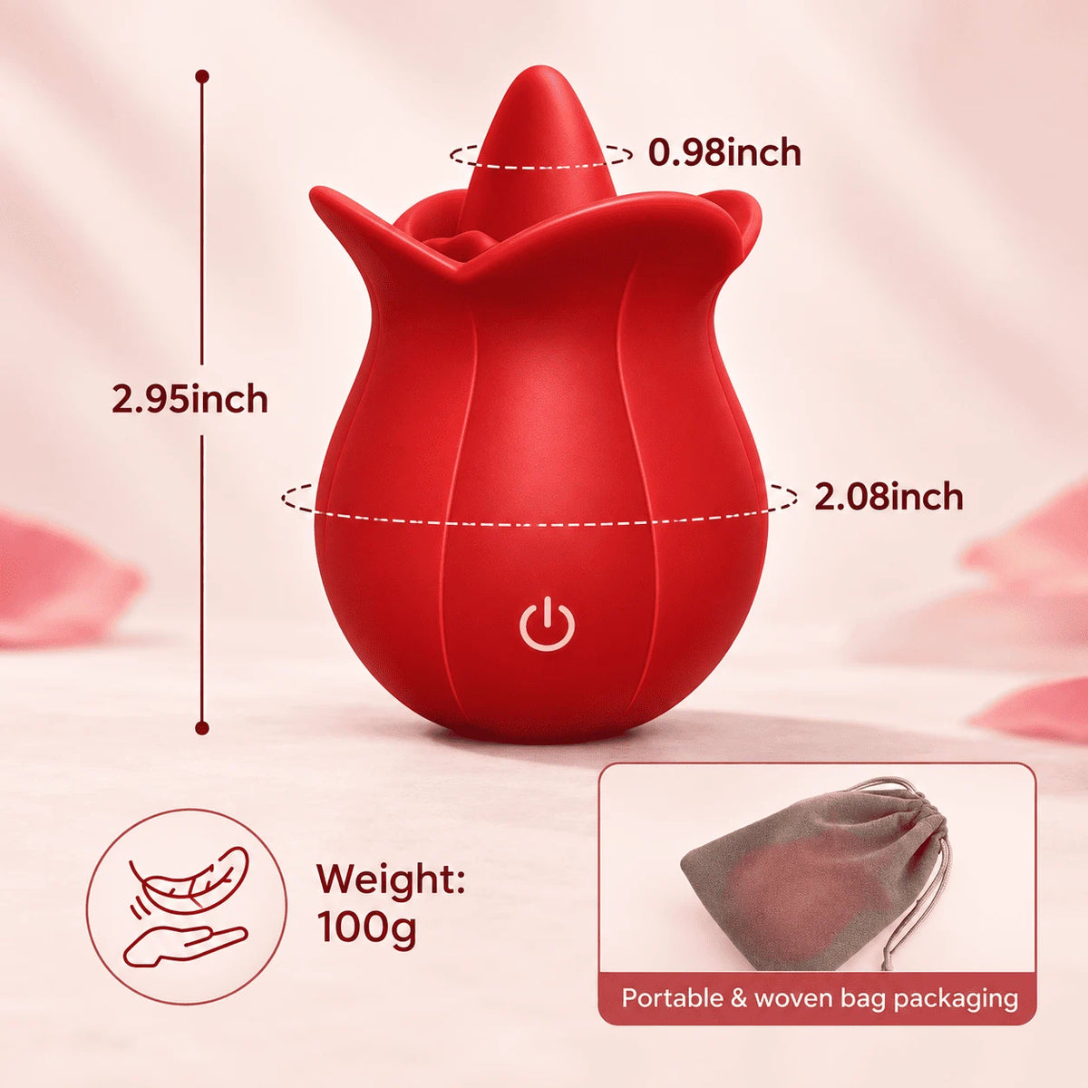 Roselle Kiss Tongue Vibrator dimensions and size details