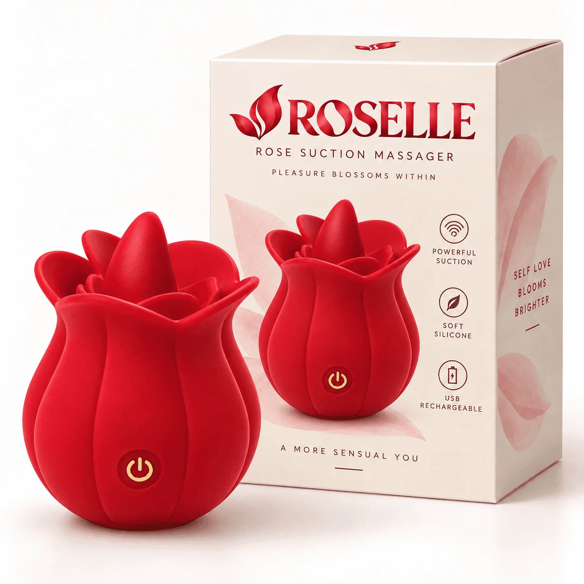 Roselle Kiss Tongue Vibrator with product packaging